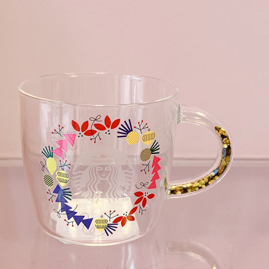 Japan Starbucks Christmas Wreath Glass Cup