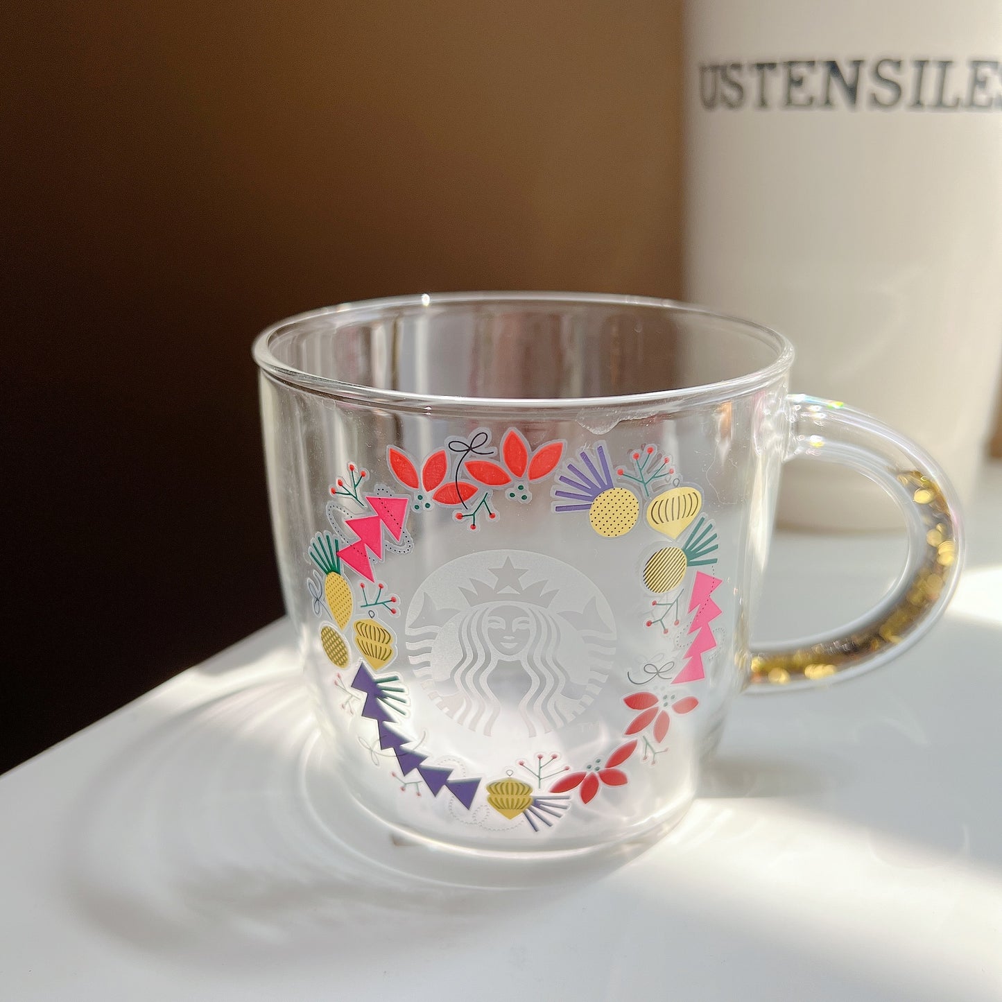 Japan Starbucks Christmas Wreath Glass Cup