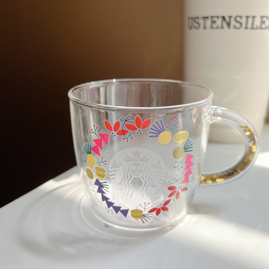 Japan Starbucks Christmas Wreath Glass Cup