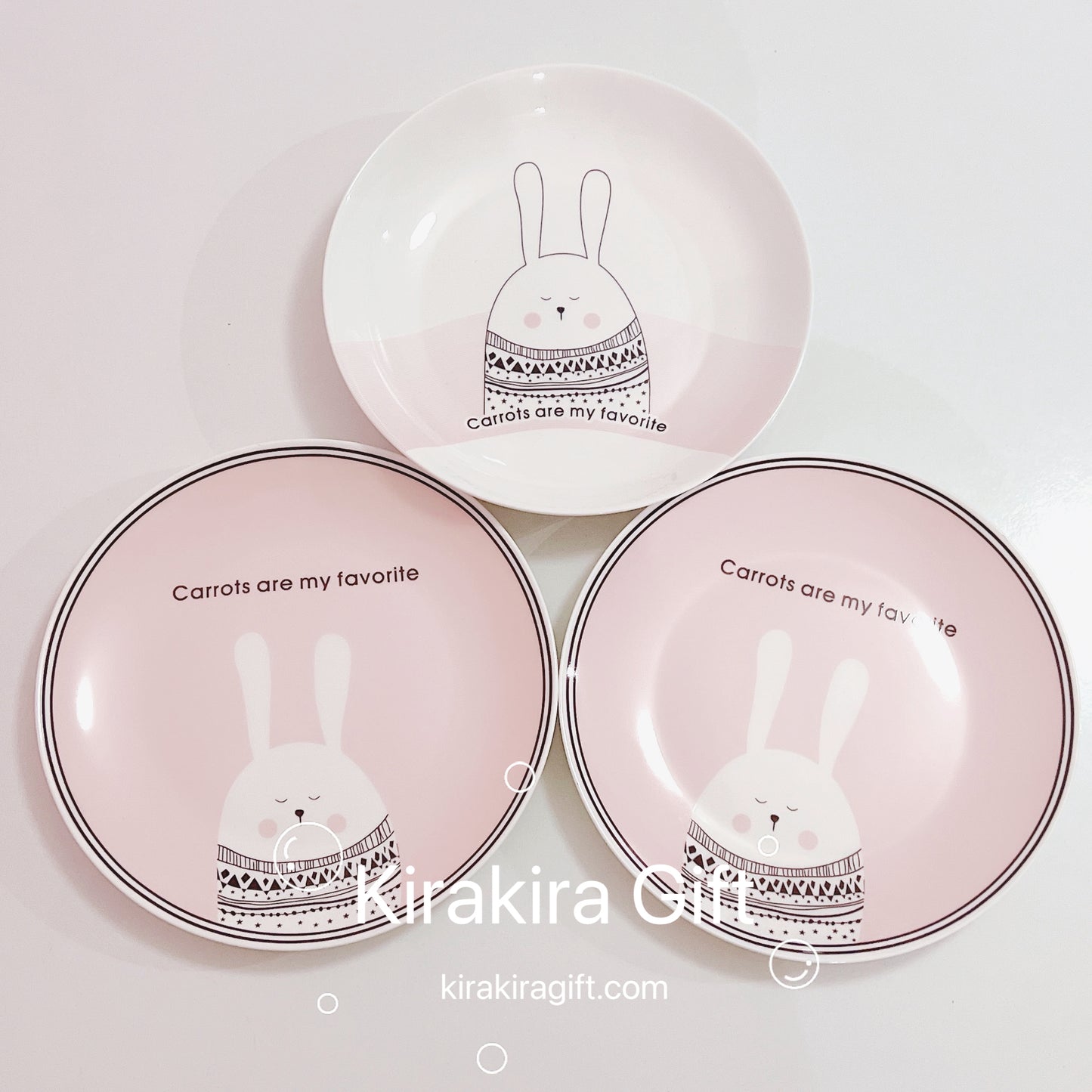 Cute Pink Bunny Ceramic Plate Set