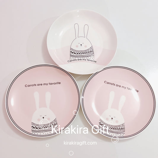 Cute Pink Bunny Ceramic Plate Set