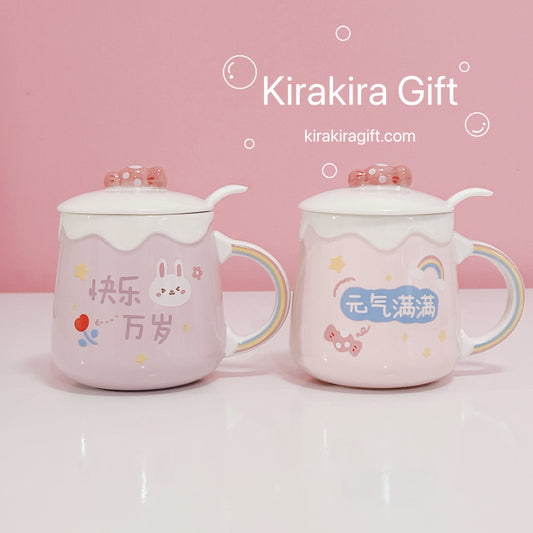 Cute Ceramic Tea Mugs with Lid & Spoon