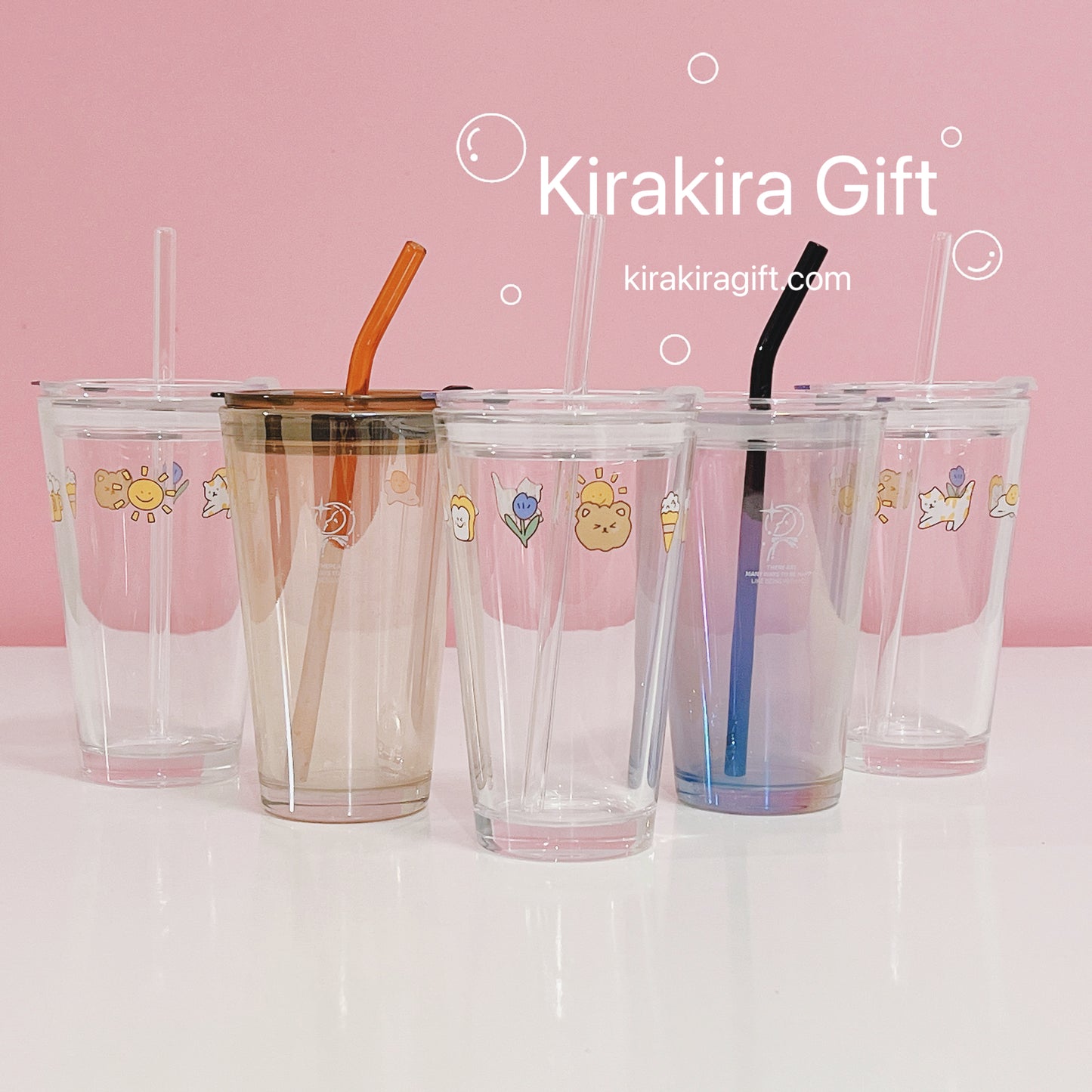 Extra-Large Glass Juice Cups with Straws